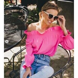 NWT Tuckernuck Marguerite Blouse M Pink Smocked Ruffled Romantic Feminine